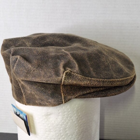 Vintage Distressed Leather Newsboy Cap Size Small BRONER Made In The USA - Picture 2 of 8